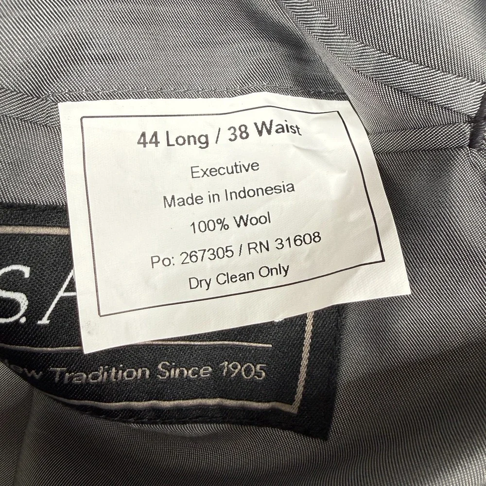 Jos A Bank Executive Suit Mens 44L 38W Charcoal Gray 100% Wool Tailored Fit